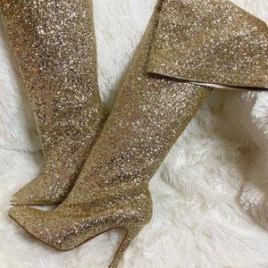 Women Thigh High Gold Boots